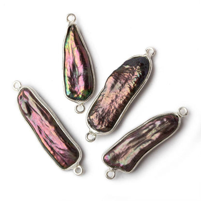 26x11mm Sterling Silver Bezel Peacock Biwa Pearl Connector 1 piece