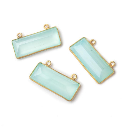 26x11mm Vermeil Bezel Seafoam Chalcedony Emerald Cut Bar Connector 1 piece