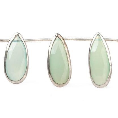 26x12-29x13mm Silver Bezeled Sea Aqua Chalcedony Pears 8 inch 10 beads