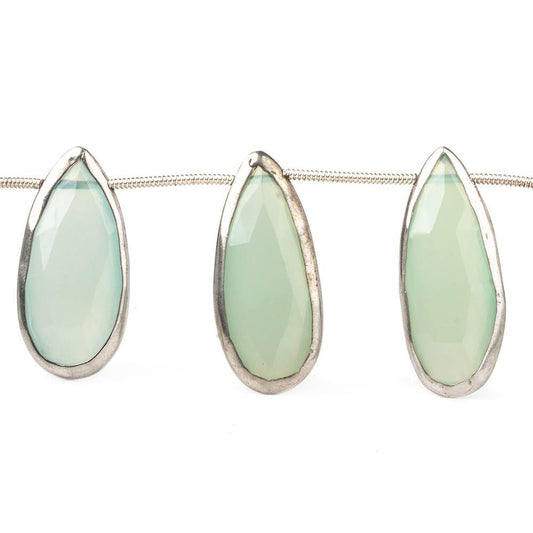 26x12-29x13mm Silver Bezeled Sea Aqua Chalcedony Pears 8 inch 10 beads