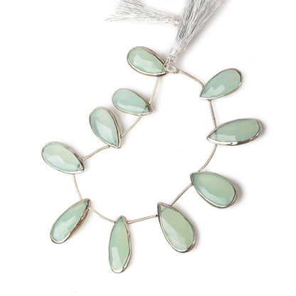 26x12-29x13mm Silver Bezeled Sea Aqua Chalcedony Pears 8 inch 10 beads