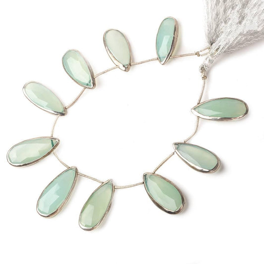 26x12-29x13mm Rhodium Bezeled Sea Blue Chalcedony Pears 8 inch 10 beads