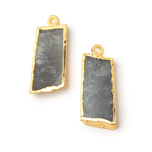 26x12mm Gold Leafed Moss Aquamarine Slice Pendant Focal Set of 2