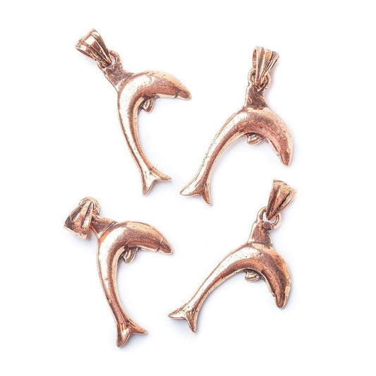 26x13mm Copper Finding Dolphin Charm on Bail Set of 4