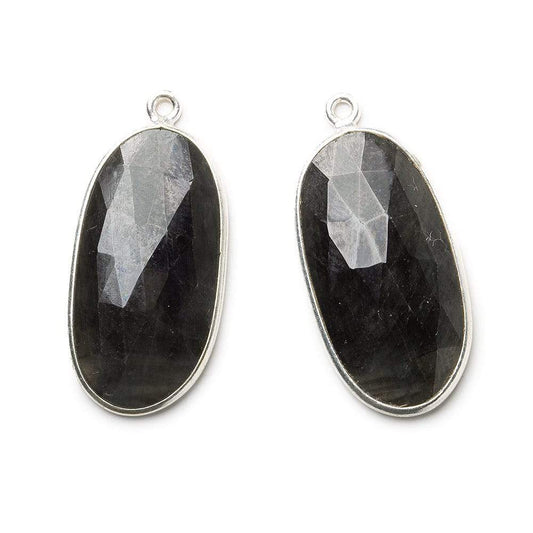 26x14mm Silver .925 Bezel Blue Sapphire faceted oval Pendant Set of 2 pieces