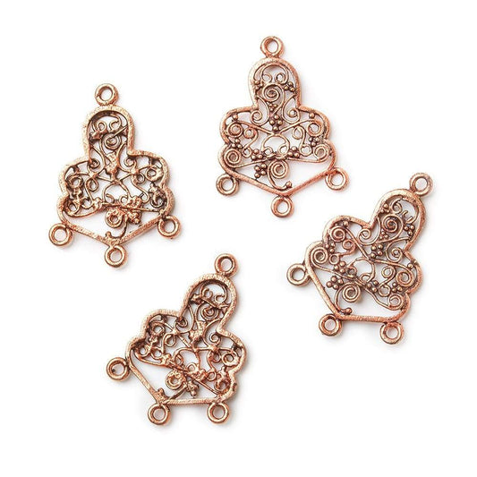 26x15mm Copper Drop Scroll with 3 Drops Set of 4