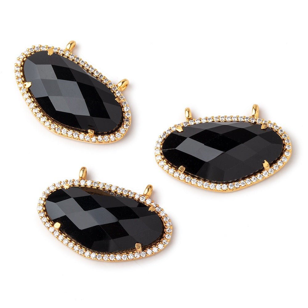 26x15mm Vermeil CZ Bezel Black Chalcedony Modified Oval Connector 1 Focal Bead