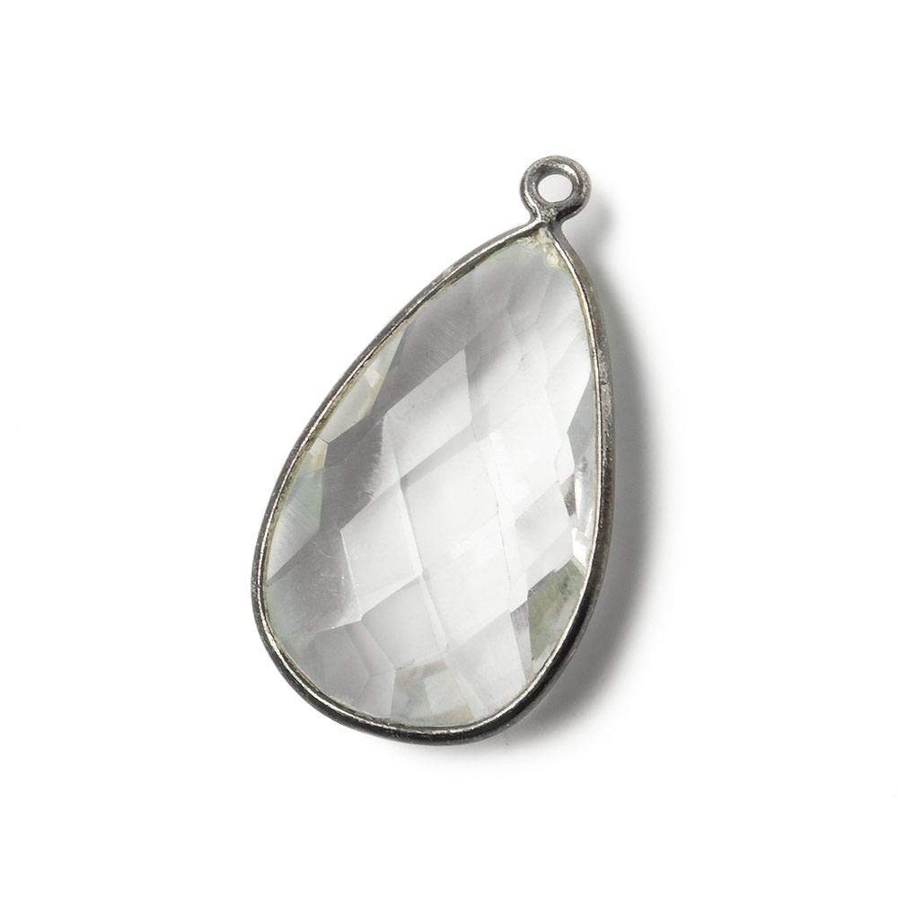 26x16mm Black Gold .925 Bezeled Crystal Quartz faceted Pear Focal Pendant