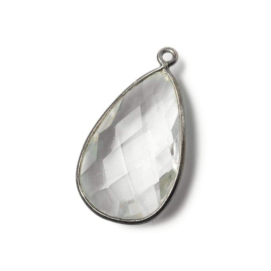 26x16mm Black Gold .925 Bezeled Crystal Quartz faceted Pear Focal Pendant