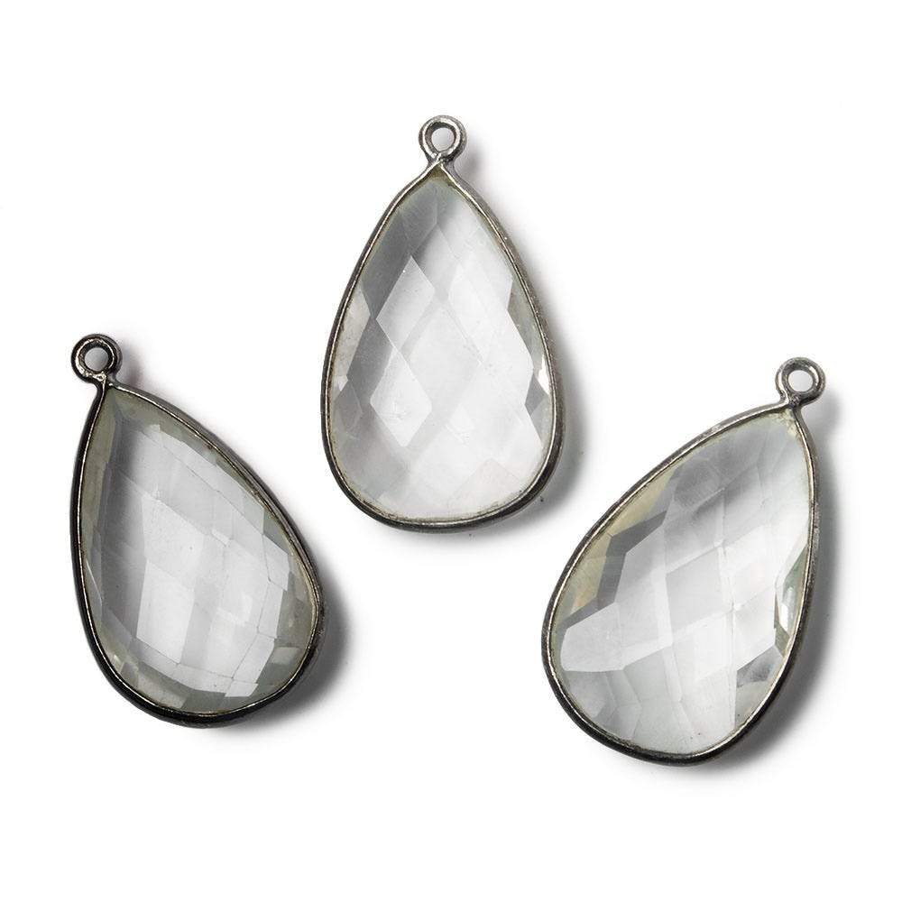 26x16mm Black Gold .925 Bezeled Crystal Quartz faceted Pear Focal Pendant