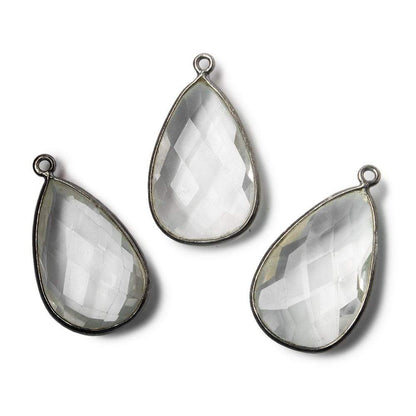 26x16mm Black Gold .925 Bezeled Crystal Quartz faceted Pear Focal Pendant