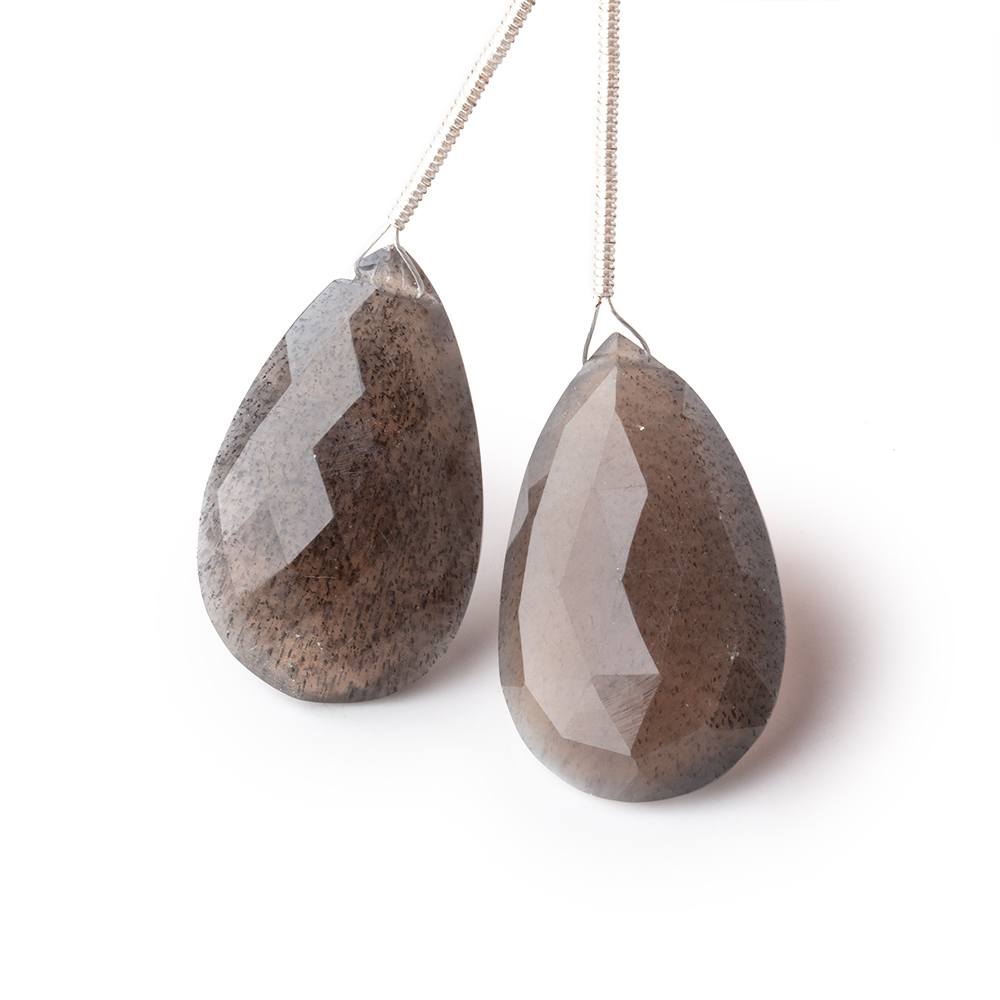 26x16mm Hypersthene Faceted Pear Focal Set of 2 Beads