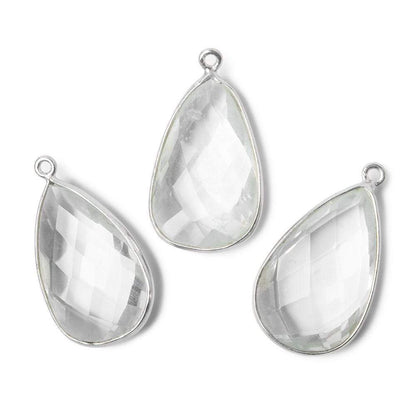 26x16mm Silver .925 Bezeled Crystal Quartz faceted Pear Focal Pendant