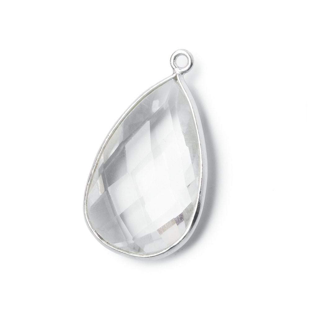 26x16mm Silver .925 Bezeled Crystal Quartz faceted Pear Focal Pendant