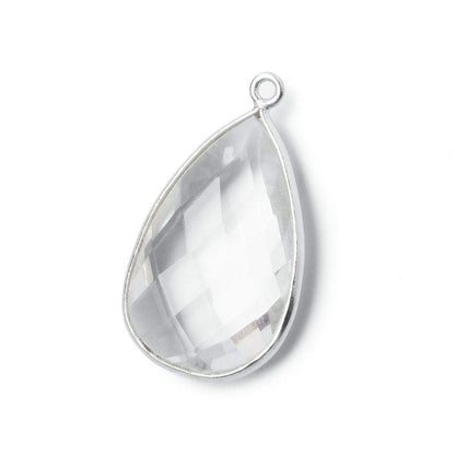 26x16mm Silver .925 Bezeled Crystal Quartz faceted Pear Focal Pendant