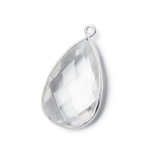 26x16mm Silver .925 Bezeled Crystal Quartz faceted Pear Focal Pendant