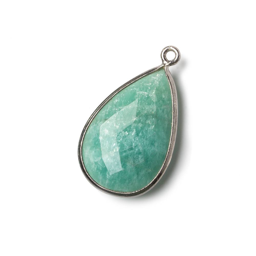 26x17mm Black Gold .925 Bezel Amazonite faceted pear Pendant 1 piece