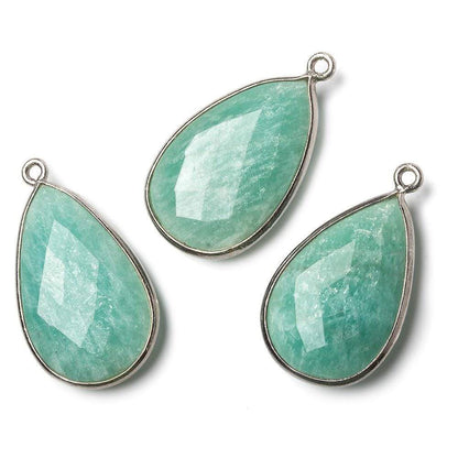26x17mm Black Gold .925 Bezel Amazonite faceted pear Pendant 1 piece