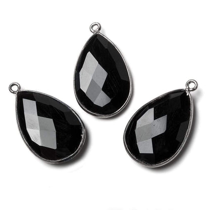 26x17mm Black Gold .925 Bezel Black Chalcedony faceted pear Pendant 1 piece