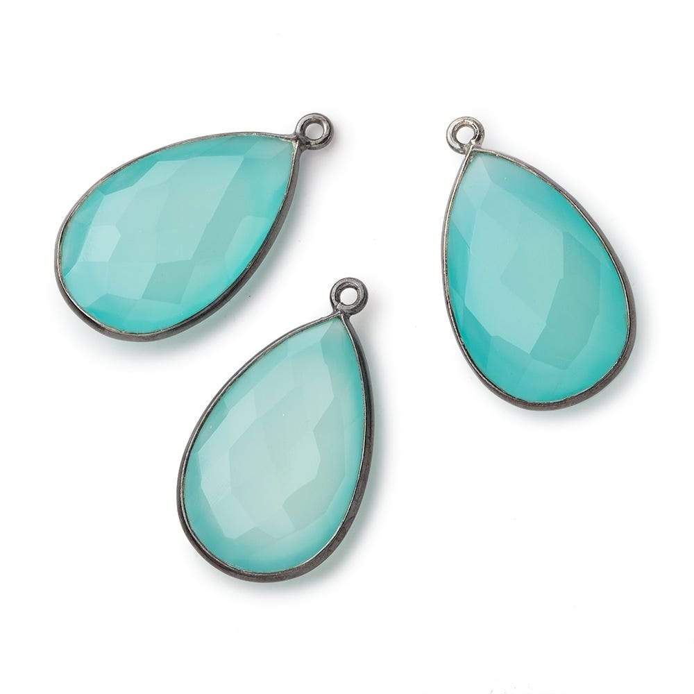 26x17mm Black Gold Bezeled Seaglass Chalcedony faceted Pear Pendant 1 piece