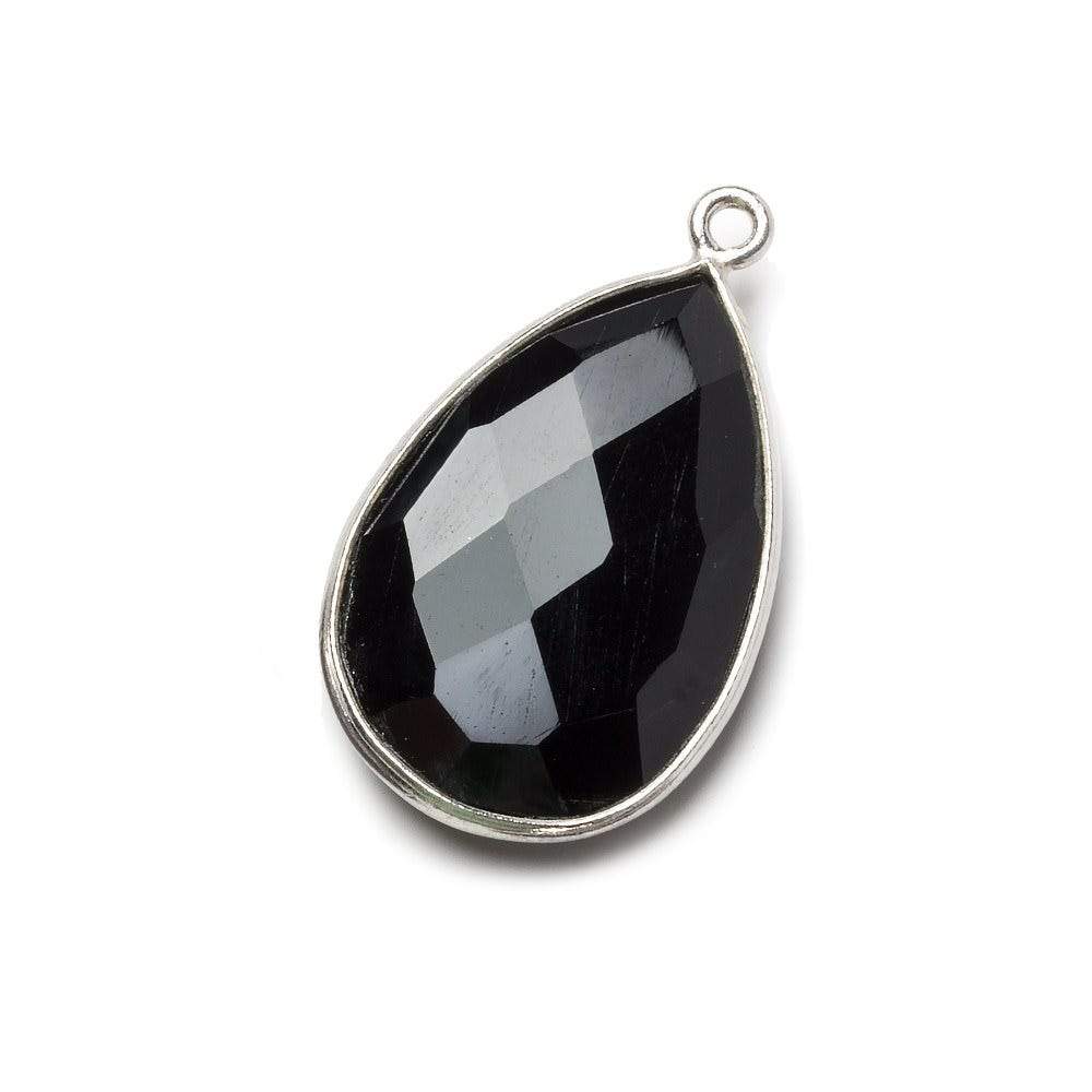 26x17mm Silver Bezel Black Chalcedony faceted pear Pendant 1 piece