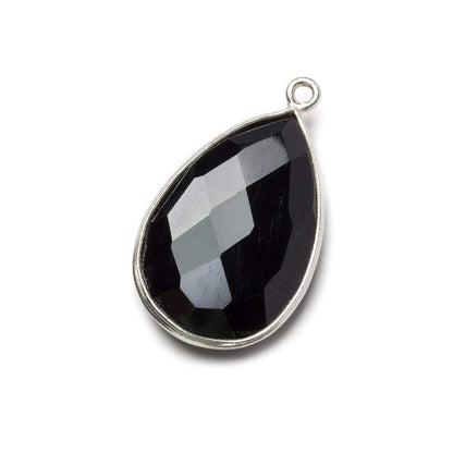 26x17mm Silver Bezel Black Chalcedony faceted pear Pendant 1 piece