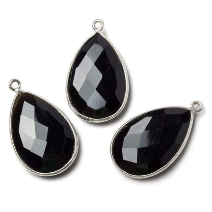 26x17mm Silver Bezel Black Chalcedony faceted pear Pendant 1 piece