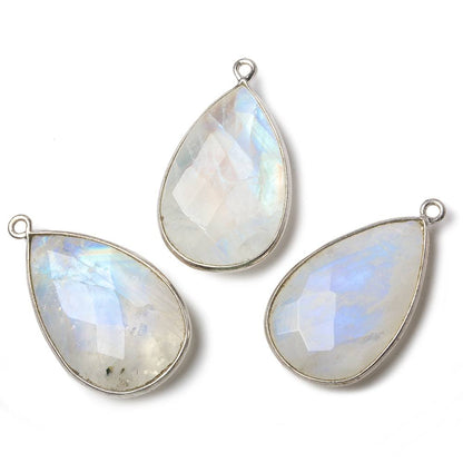 26x17mm Silver Bezel Rainbow Moonstone faceted pear Pendant 1 piece
