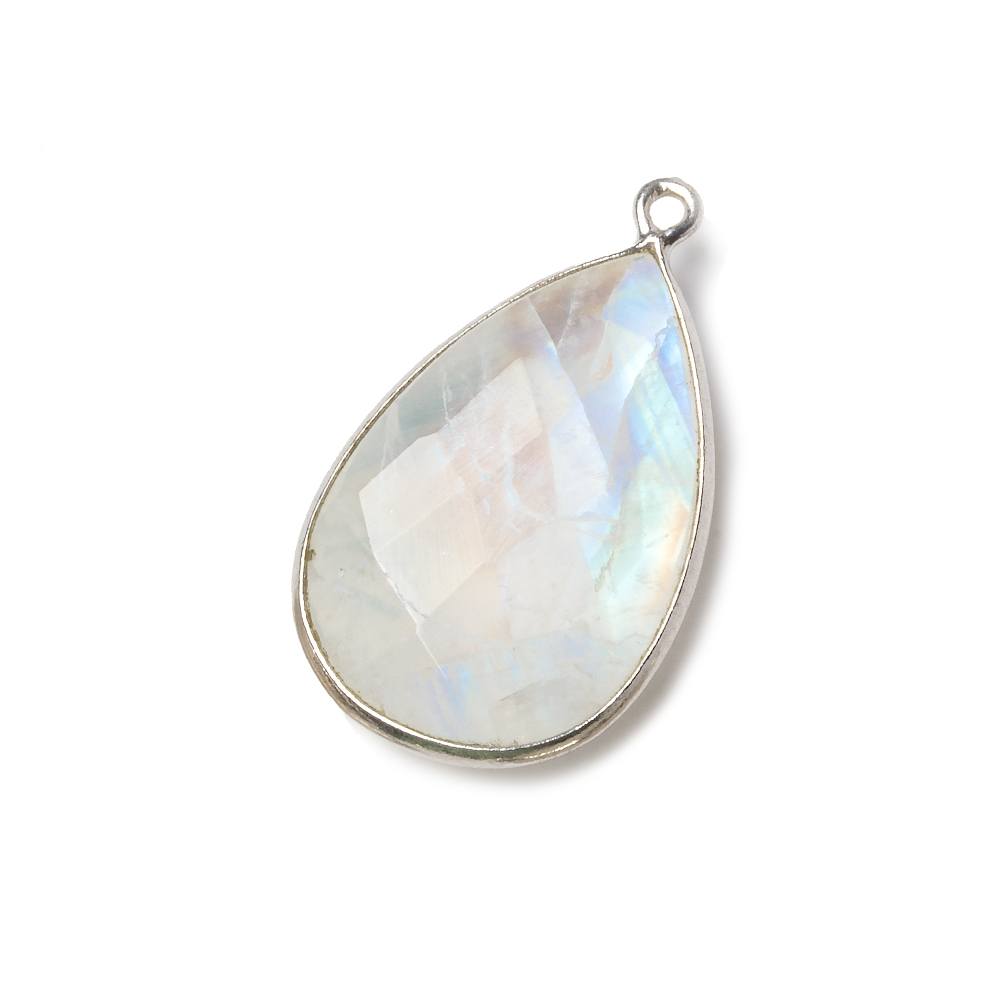26x17mm Silver Bezel Rainbow Moonstone faceted pear Pendant 1 piece
