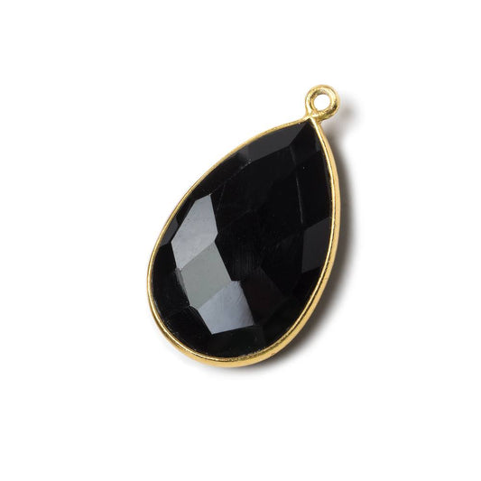 26x17mm Vermeil Bezel Black Chalcedony faceted pear Pendant 1 piece