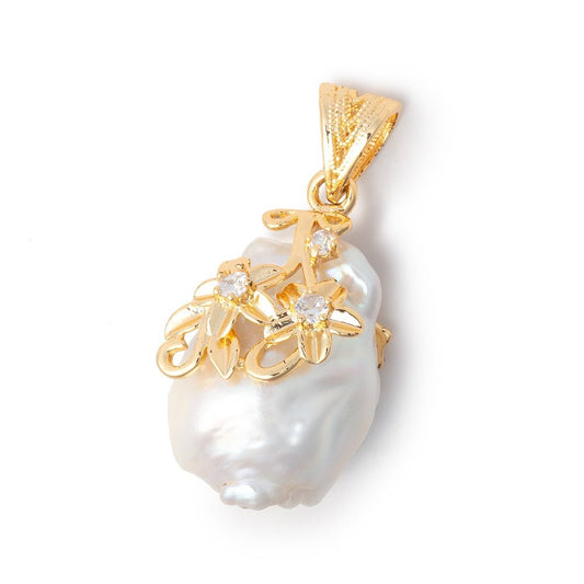 26x19mm Vermeil Capped White Ultra Baroque Pearl Pendant 1 focal