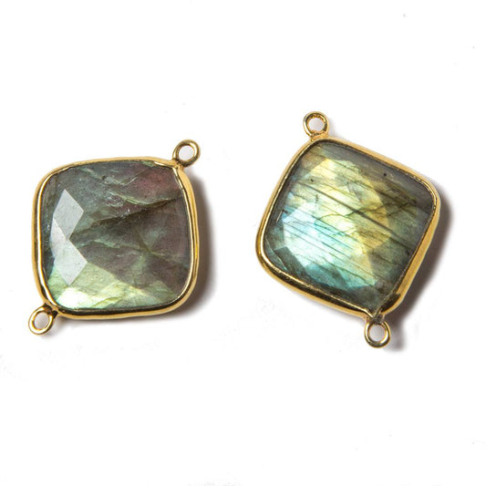 26x20x5mm Vermeil Bezeled Labradorite faceted square Connector 1 piece