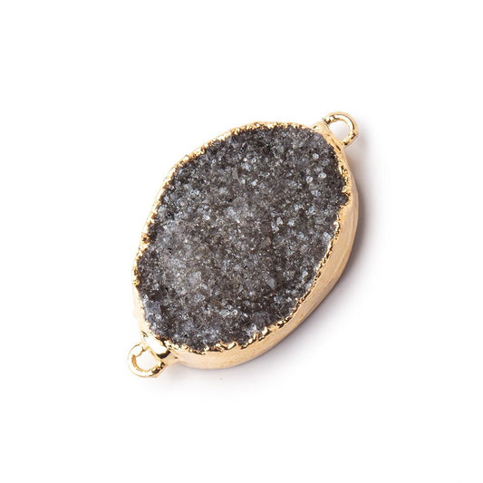 26x20x6mm Gold Leafed Grey Agate Oval Drusy Connector 1 piece