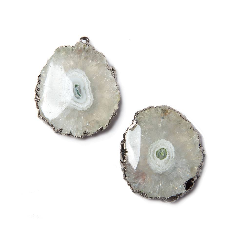 26x22mm to 27x23mm Black Gold Leaf Edged Solar Quartz Stalactite Pendant Set of 2