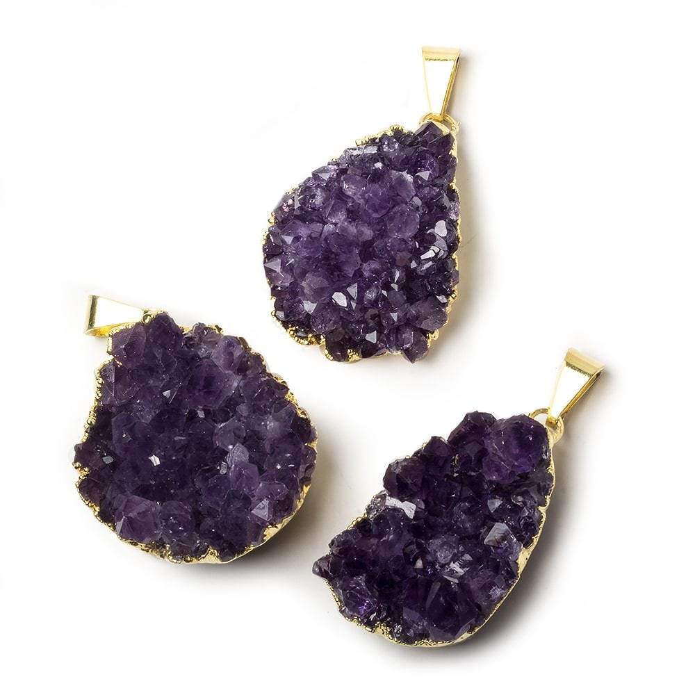 26x23mm average Gold Leafed Amethyst Drusy Pendant with Gold Bail 1 piece