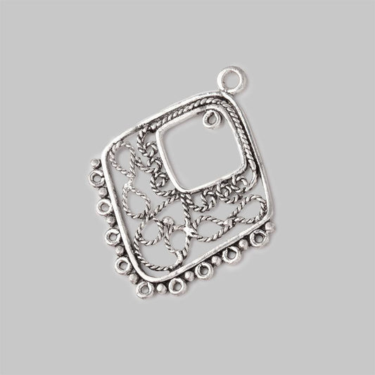 26x24mm Antiqued Silver Diamond Scrollwork Charm with 10 rings 1 piece