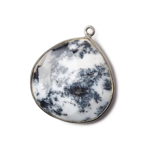 26x26mm Black Gold Bezeled Dendritic Opal Heart Focal Bead Pendant