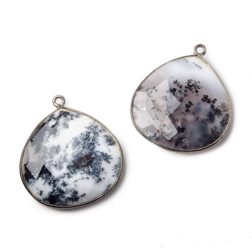 26x26mm Black Gold Bezeled Dendritic Opal Heart Focal Bead Pendant