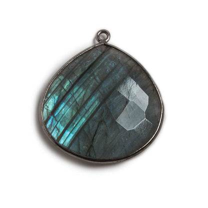 26x26mm Black Gold Bezeled Labradorite Heart Focal Bead Pendant 1 pc