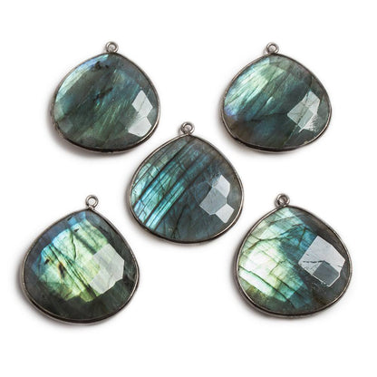 26x26mm Black Gold Bezeled Labradorite Heart Focal Bead Pendant 1 pc