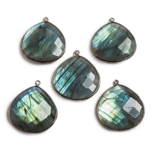 26x26mm Black Gold Bezeled Labradorite Heart Focal Bead Pendant 1 pc
