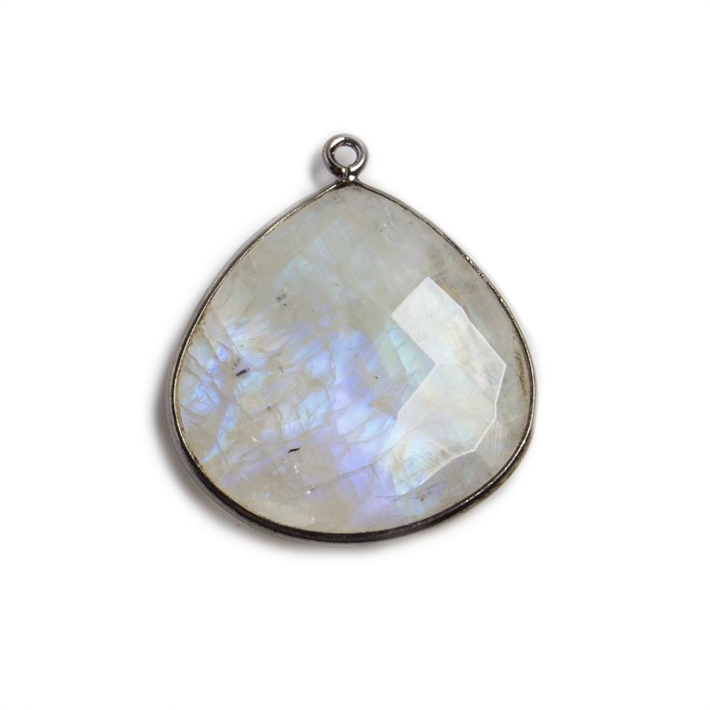 26x26mm Black Gold Bezeled Rainbow Moonstone Heart Focal Pendant 1 pc