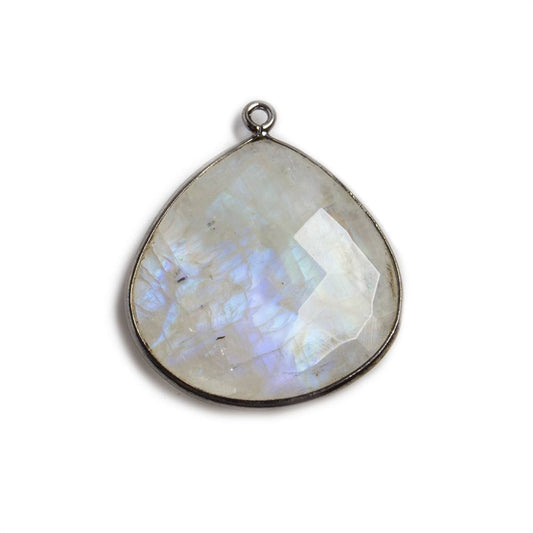 26x26mm Black Gold Bezeled Rainbow Moonstone Heart Focal Pendant 1 pc