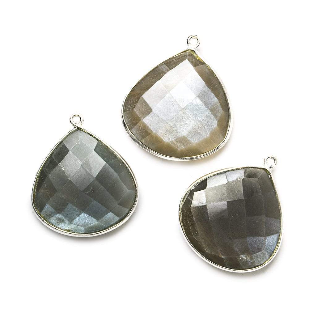 26x26mm Silver .925 Dark Brownish Platinum Moonstone faceted heart Pendant 1 piece