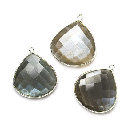 26x26mm Silver .925 Dark Brownish Platinum Moonstone faceted heart Pendant 1 piece