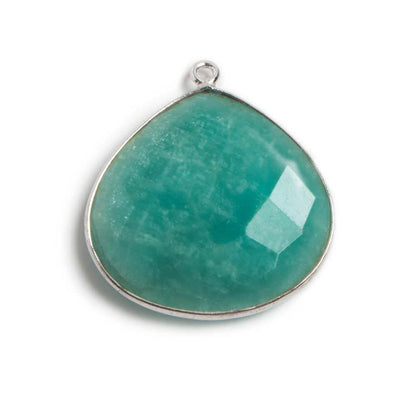 26x26mm Silver Bezeled Amazonite Heart Focal Bead Pendant 1 pc