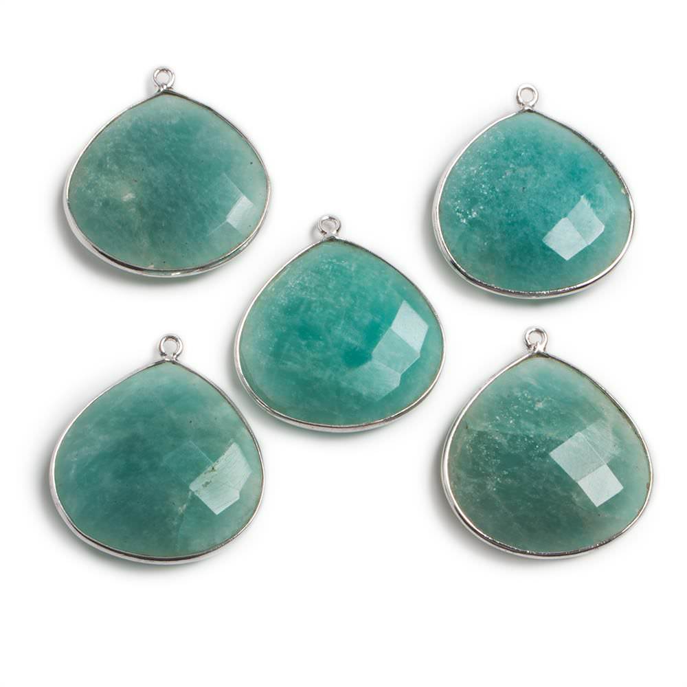 26x26mm Silver Bezeled Amazonite Heart Focal Bead Pendant 1 pc