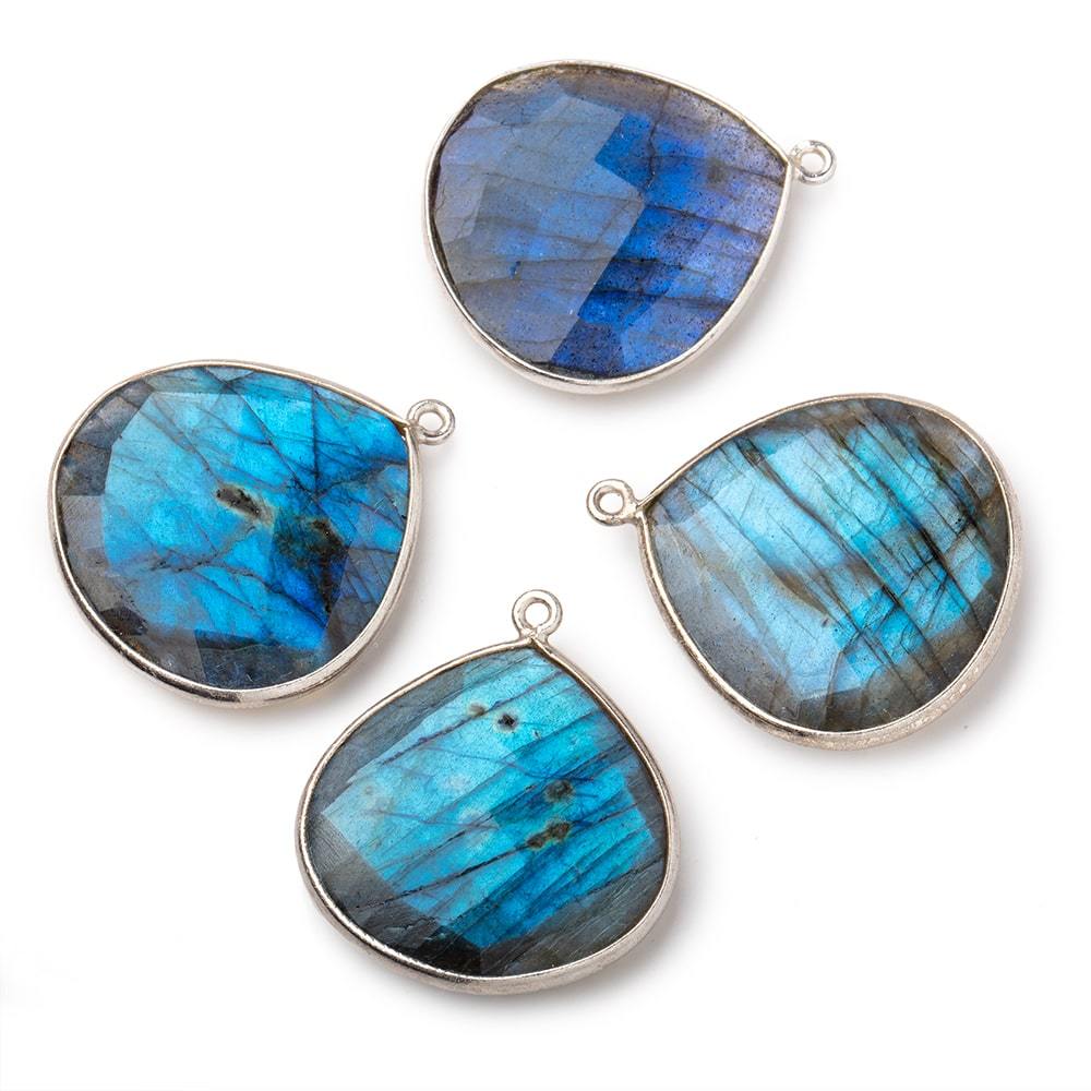 26x26mm Silver Bezeled Labradorite Heart Focal Bead Pendant 1 piece