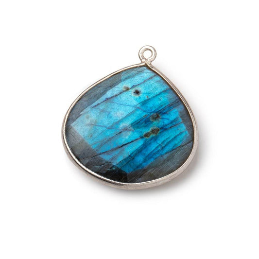 26x26mm Silver Bezeled Labradorite Heart Focal Bead Pendant 1 piece