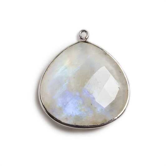 26x26mm Silver Bezeled Rainbow Moonstone Heart Focal Pendant 1 pc